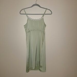 Sage green silky laced mini dress